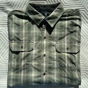 Kühl Response Lite Long Sleeve Button Up Plaid Green Lightweight Shirt Large
